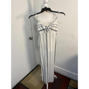 White and Black Striped Sleeveless Maxi Dress with Tie Front